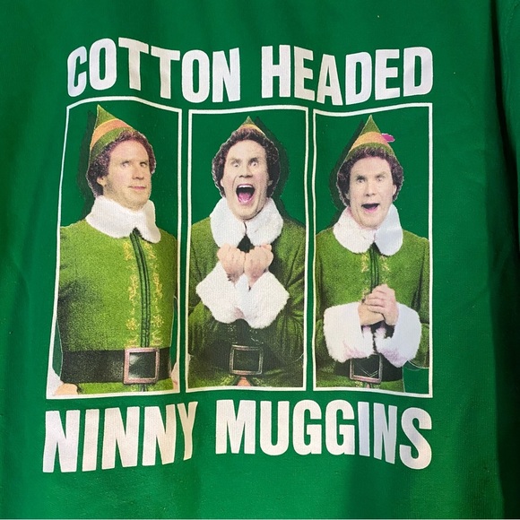 Elf Movie Green Crewneck Sweater M Cotton Headed Ninny Muggins Christmas - Picture 3 of 7